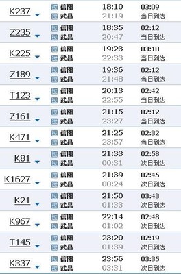 武漢到信陽火車